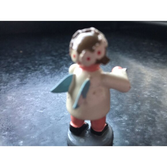 Vintage Christmas Wooden Music Angel Playing The Triangle Erzgebirge Made In Ger - Picture 4 of 8